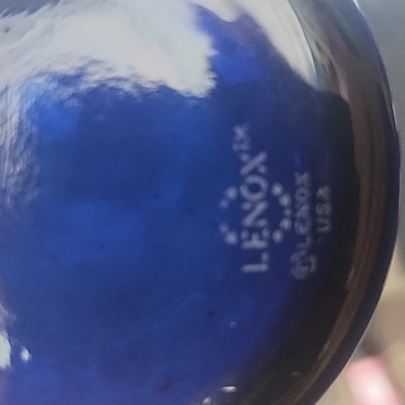 4 Lenox blue glasses and iridescent picher - Picture 2 of 2